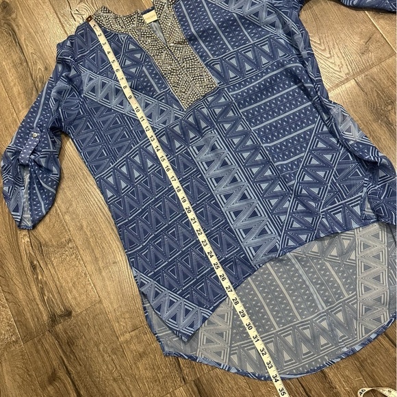 Chicos Women's Blue Embellished Tunic Top Size 2 L Artsy Boho Swim Cover Cruise - Picture 7 of 11